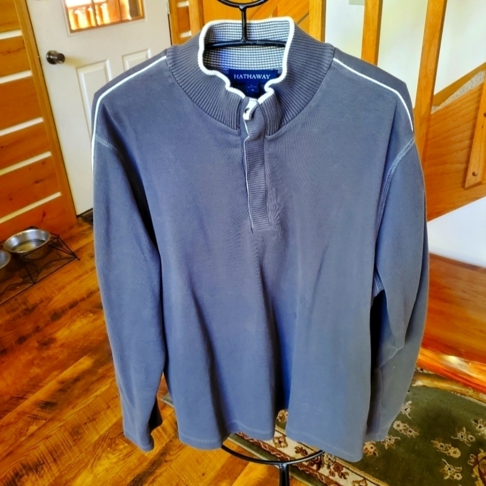 Hathaway Ribbed Knit Gray w Trim Snap Long Sleeve Sz. XL Sweater‎